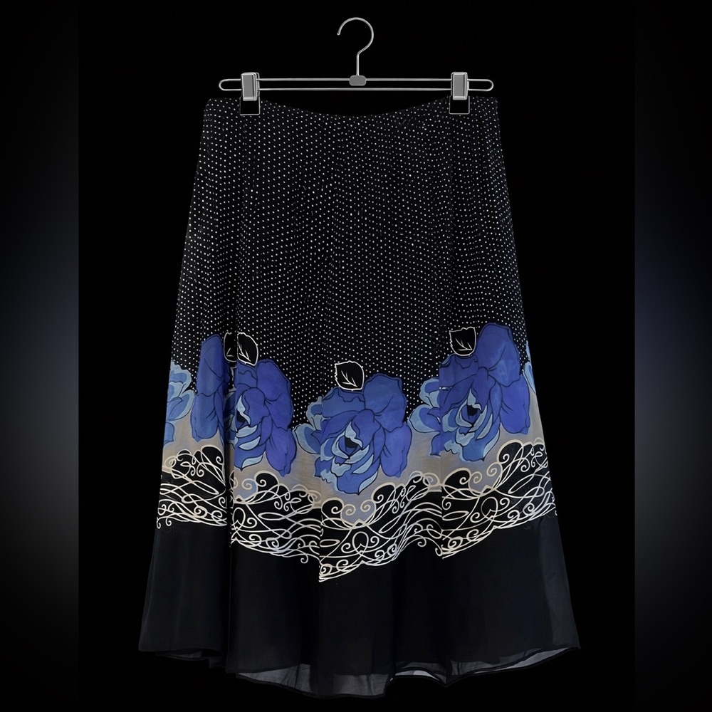 First Option Black/ Blue Flowers Skirt.    Size 12/L